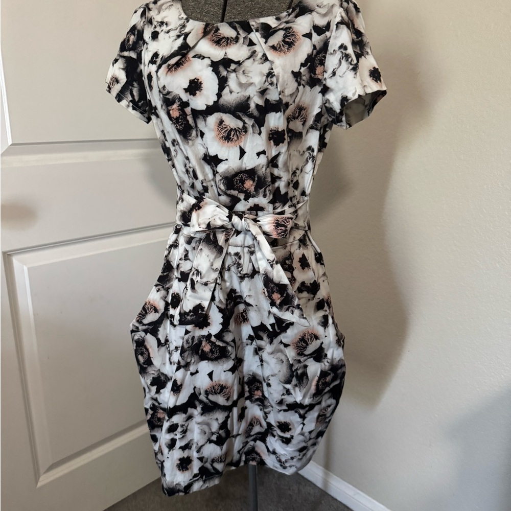 APRICOT Black and White Floral Mini Dress with Pockets